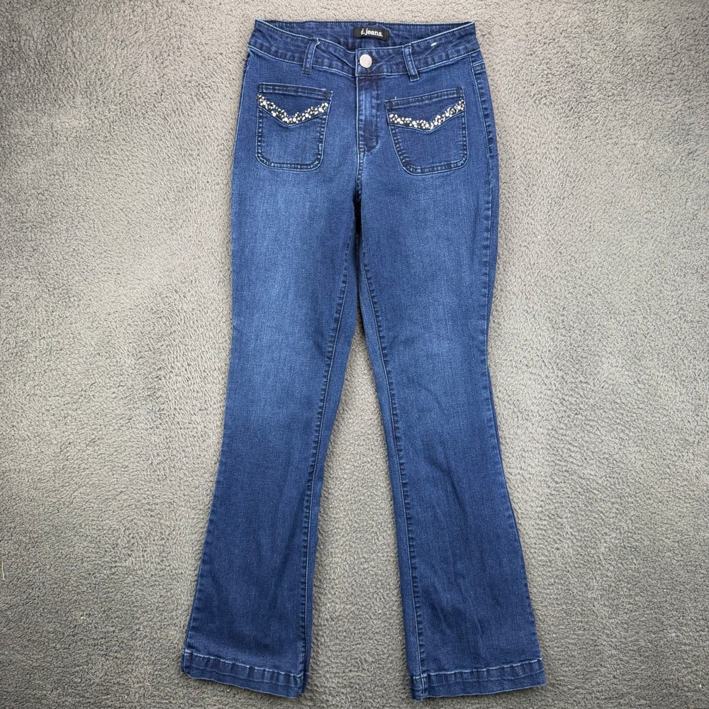 d.jeans Womens Size 4 Dark Wash Rhinestone Embellished Flare Leg Denim Jeans